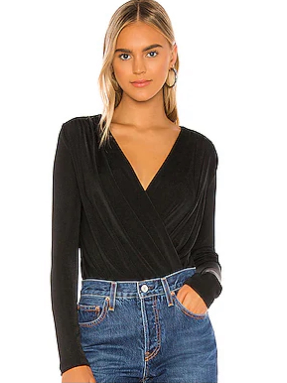 Free People Black Long-Sleeve Wrap Bodysuit